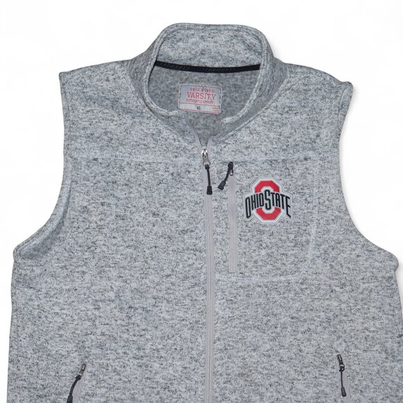 Ohio State Buckeyes Sweater Knit Full Zip Vest Heather Gray Fleece Body Warmer - Picture 2 of 9